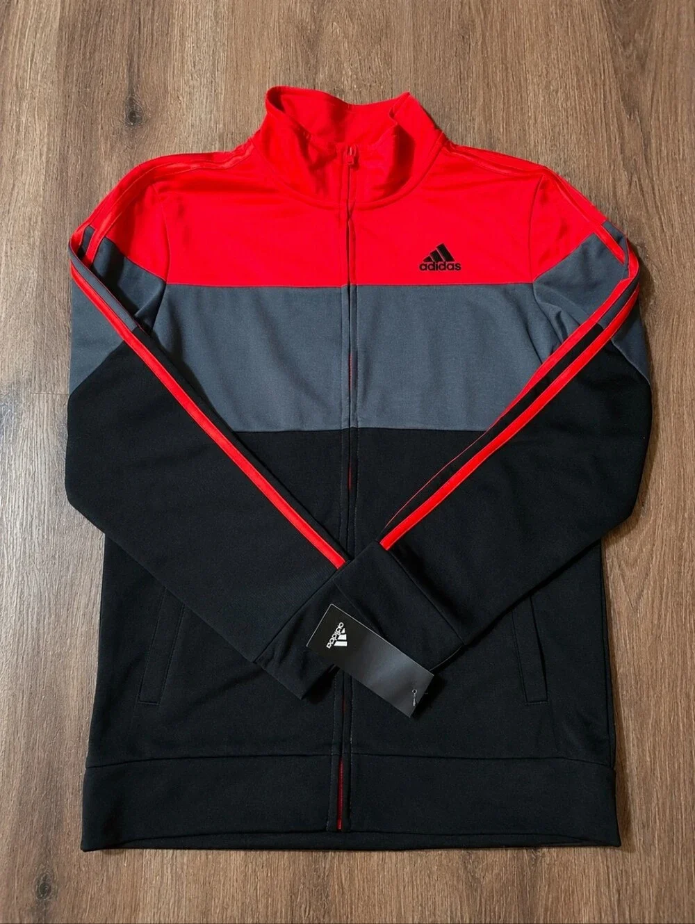 Adidas Boys Zip Up‎ Jacket Red Black Gray Athletic Coat NWT Size 14/16 Large